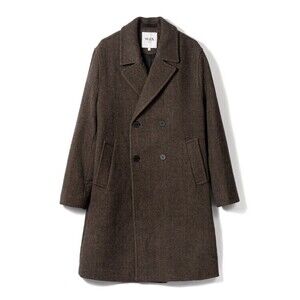 Wax London Herringbone Double-Breasted Overcoat With Structured Collar - NWT